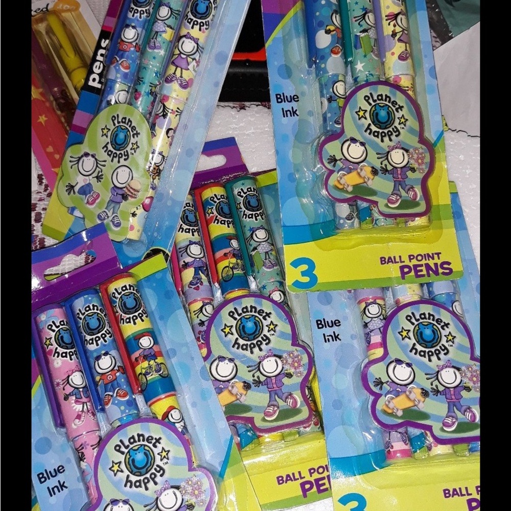 GEDDES raymond geddes planet happy pens blue ink 3pc packGREAT 4forkids VINT2006